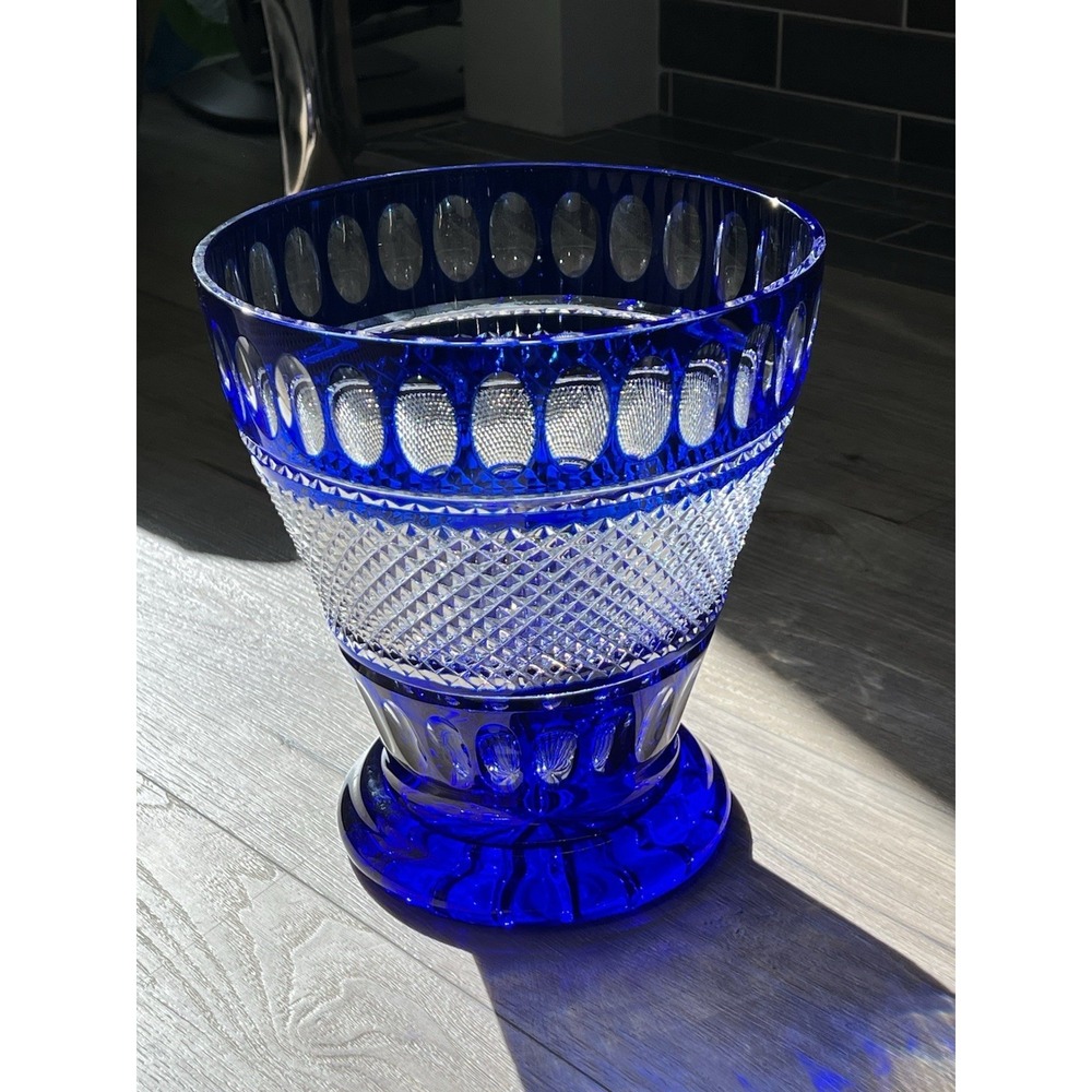 Cobalt Blue Handcut Crystal Ice Bucket  Centerpiece Bowl Val St. Lambert？